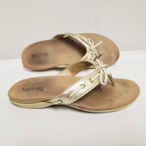 Michael Michael Kors sz 7.5 gold thong Sandals leather support - Picture 9 of 12